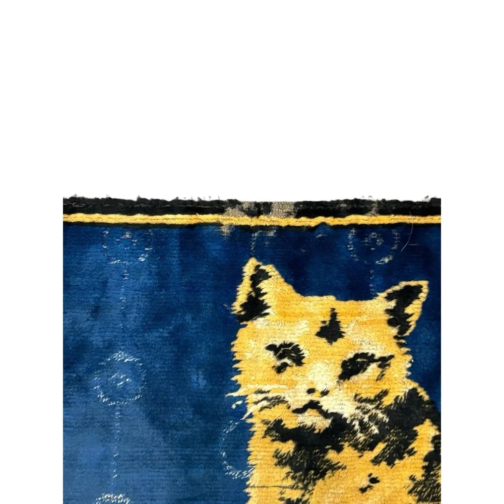 Vintage 3 Cat Wall Hanging Textile Rug Velvet Texture Italy Tag